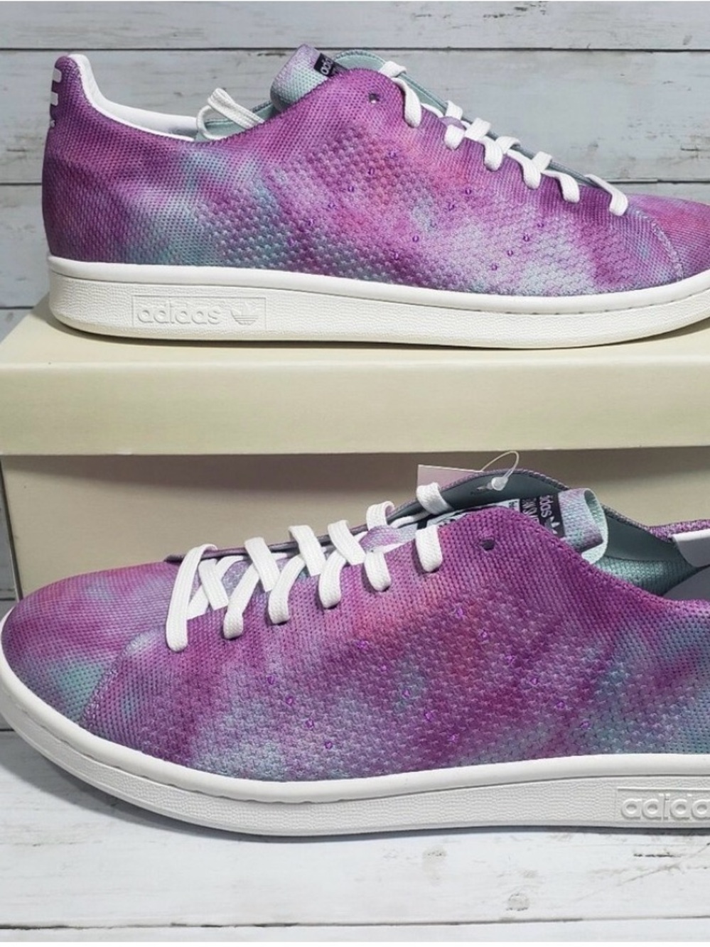 adidas Men's Purple Tie-Dye Knit Sneakers with White Sole